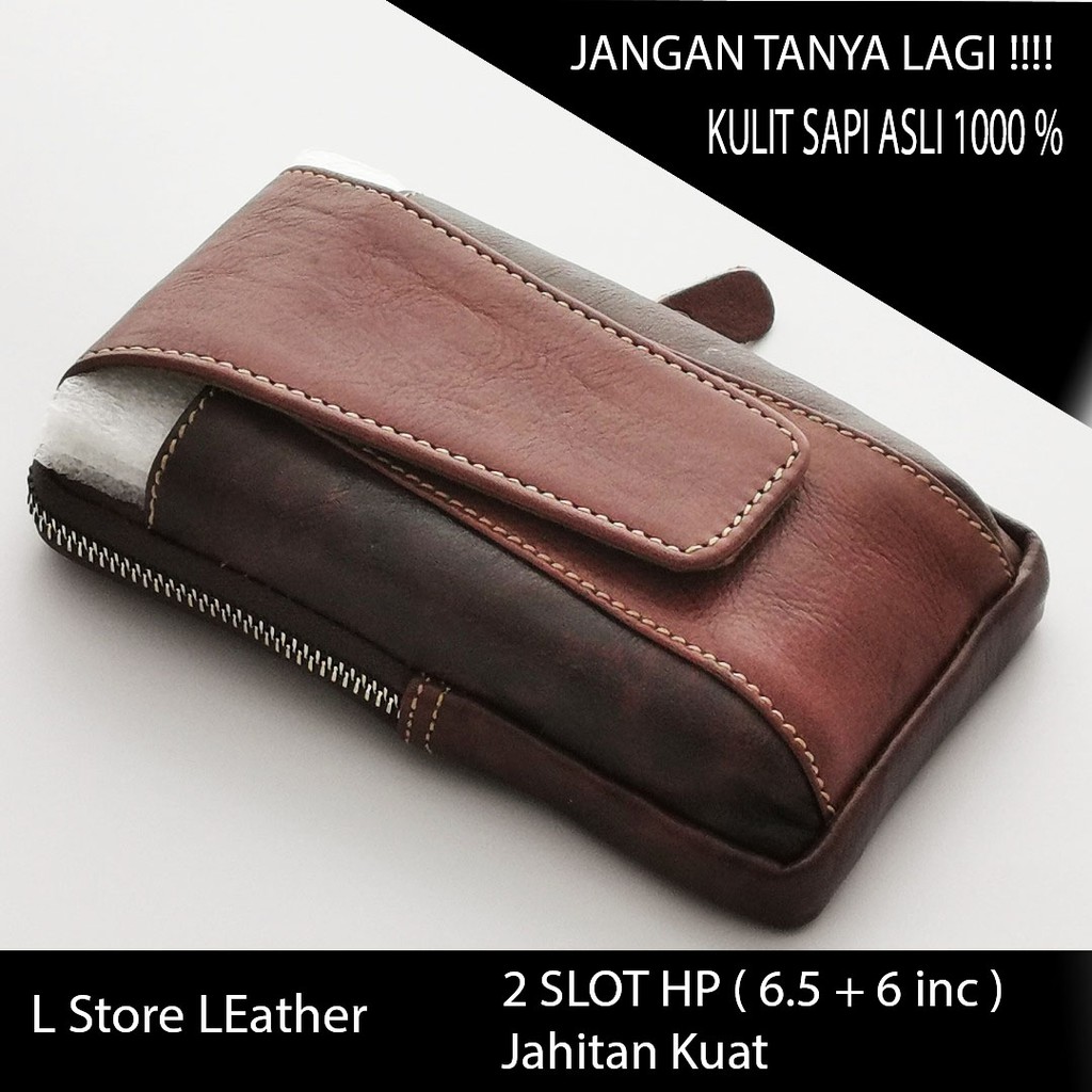 Hati-hati Barang Tiruan )&gt; Sarung hp kulit asli triple plus selempang 5-6.5 inch - dompet hp kulit