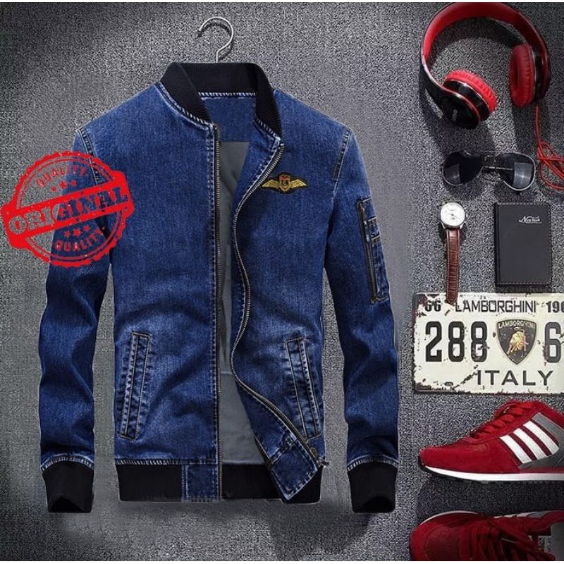JAKET BOMBER JEANS  SIZE M-XXL (PRIA & WANITA)  BOMBER JEANS MURAH