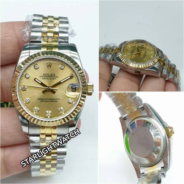 JAM TANGAN WANITA ROLEX DATEJUST SILVER ROSEGOLD MESIN SWISS