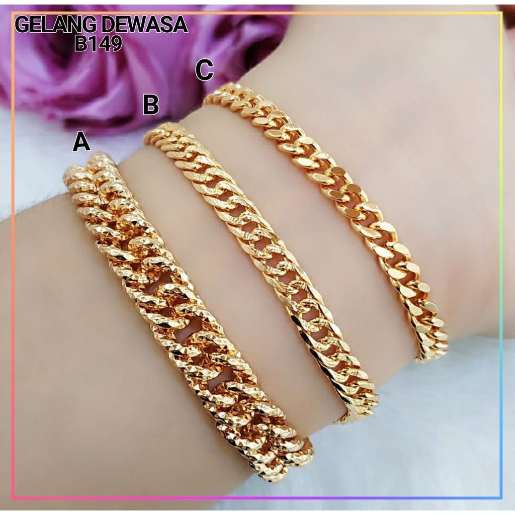 Gelang Tangan Dewasa Titanium Rantai Polos Gold