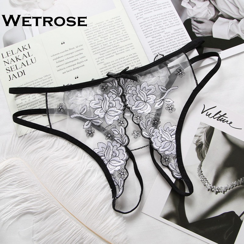 【Wetrose】 Celana Dalam Thong Bahan Lace Desain Bordir Gaya Sexy Erotis Menarik Untuk Wanita