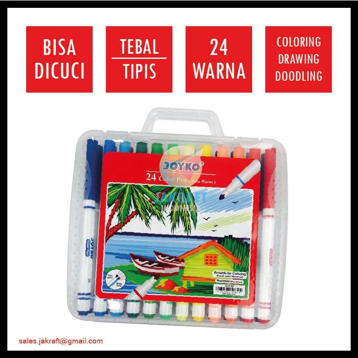 

Spidol Bisa Dicuci Set 24 Warna Joyko Washable Color Pen Marker Clp-05 Kode 884