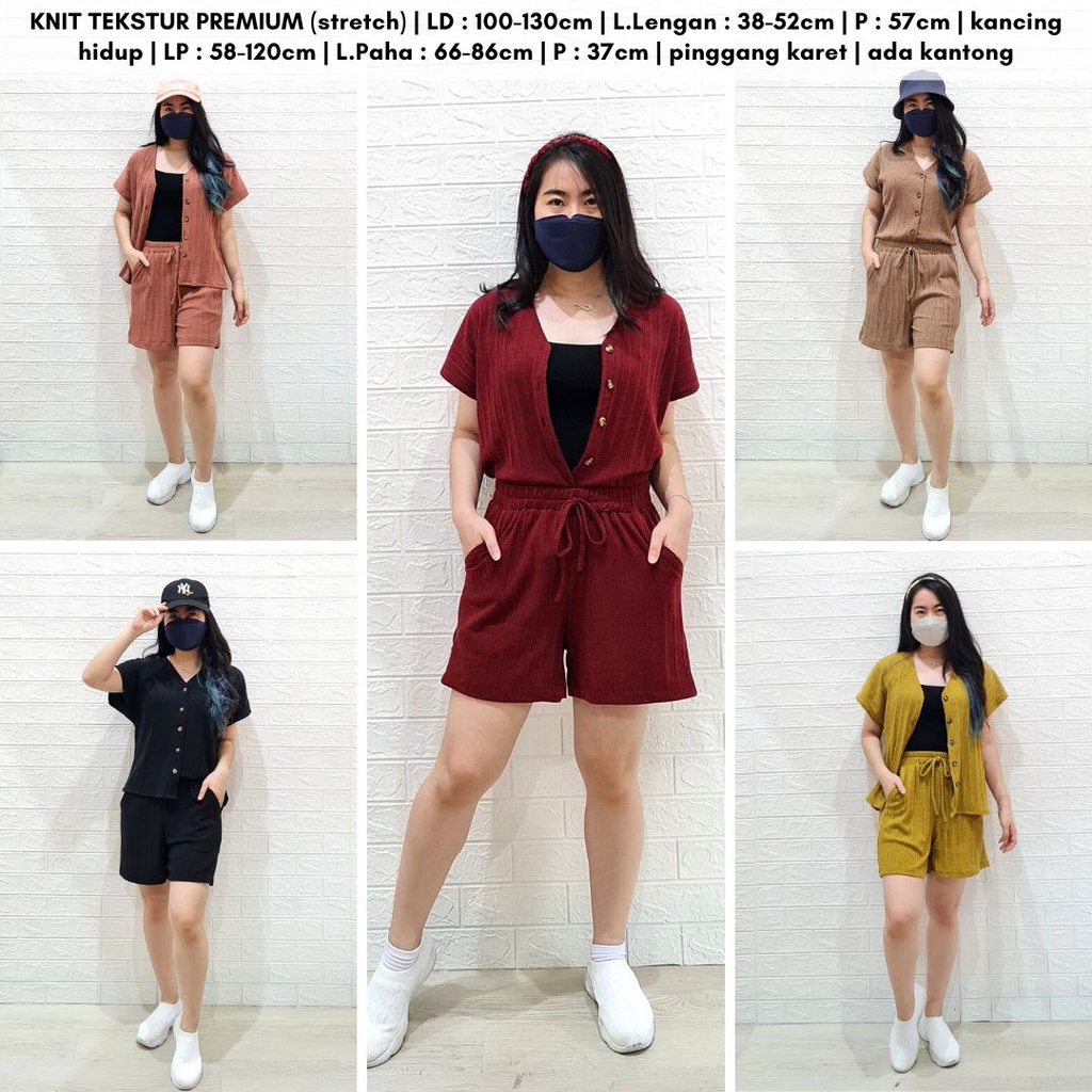 ready 4409 esther knit short one set natal rib stelan rajut premium stelan busui frienly