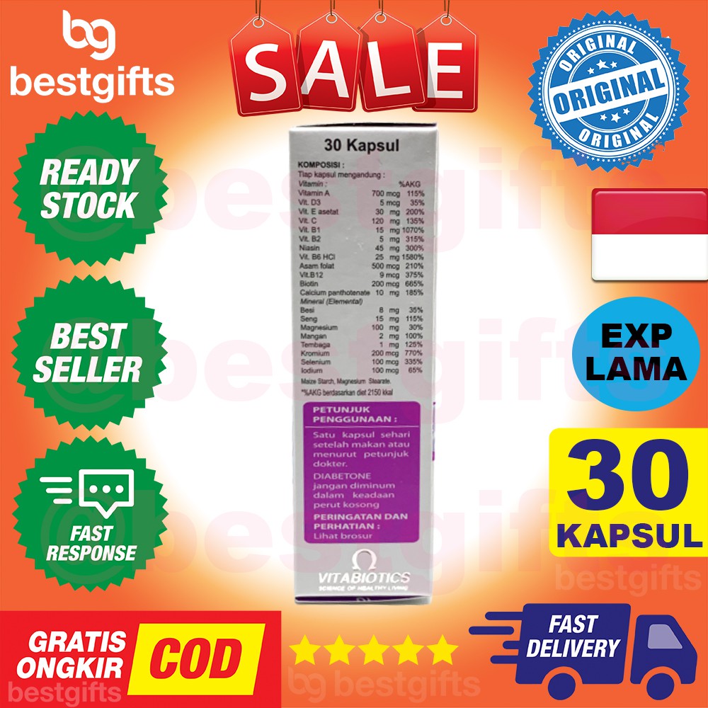 VITABIOTICS DIABETONE VITAMIN NUTRISI OBAT DIABETES INSULIN MENURUNKAN KADAR GULA DARAH 30 KAPSUL