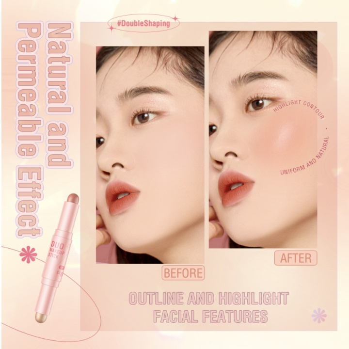 PINKFLASH Facestick Double Head Blusher Highlighter Contour Duo Makeup StickMembuat Pipi Nampak Lebih Tirus  PF020