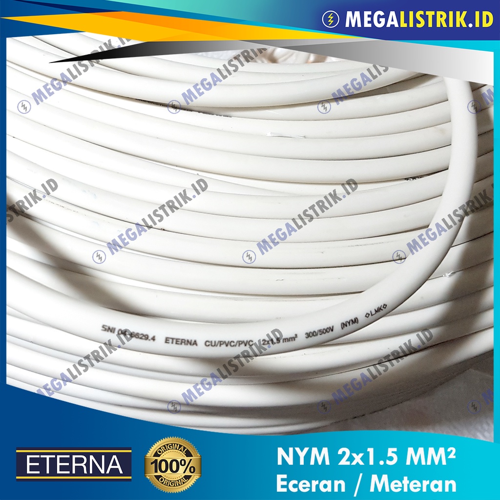 eterna nym 2x1 5 meteran   kabel listrik putih kawat tembaga 2x1 5 mm   2x1 5   2 x 1 5 mm eceran pe
