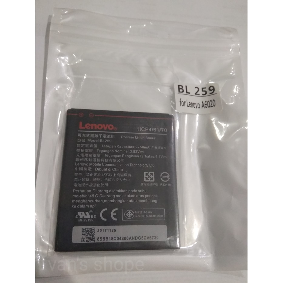 Baterai Lenovo BL 259 A6020 K5+ Original 100%