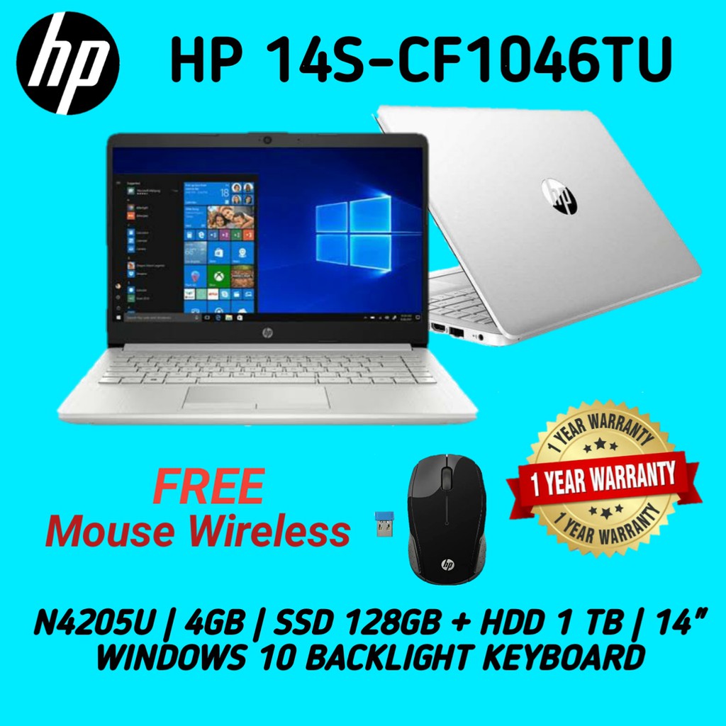 Laptop Hp 14s Cf1046tu N4205u 4gb Ssd 128 1tb Hdd W10 14 Backlight Keyboard Shopee Indonesia