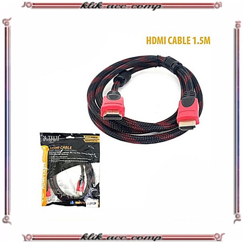 KABEL HDMI 1,5M SERAT JARING HDMI TO HDMI KE HDMI 1080P V1.4 3D HQ