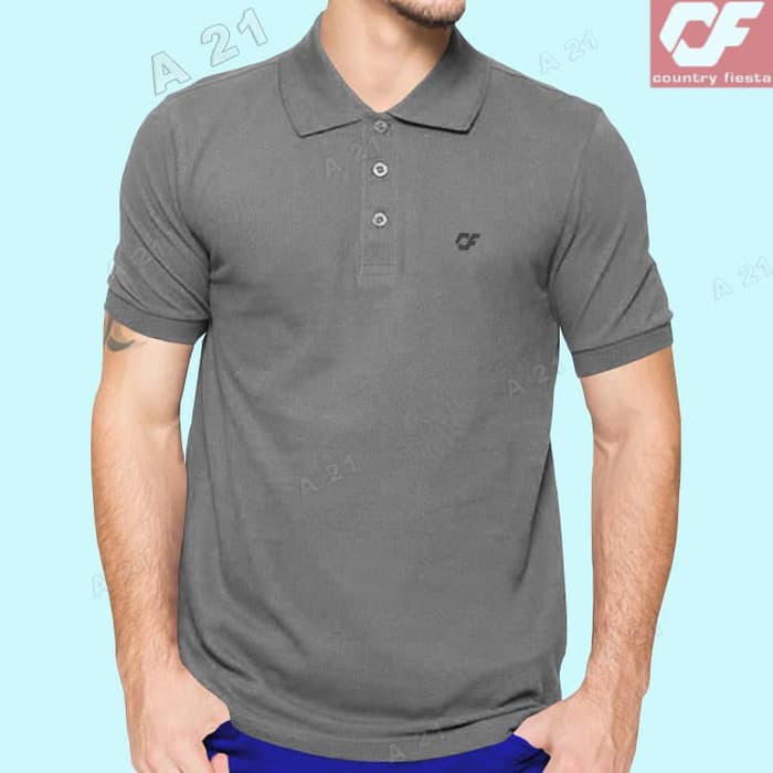 P2 12 Kaos Kerah Pria COUNTRY FIESTA Original Abu Tua Pendek