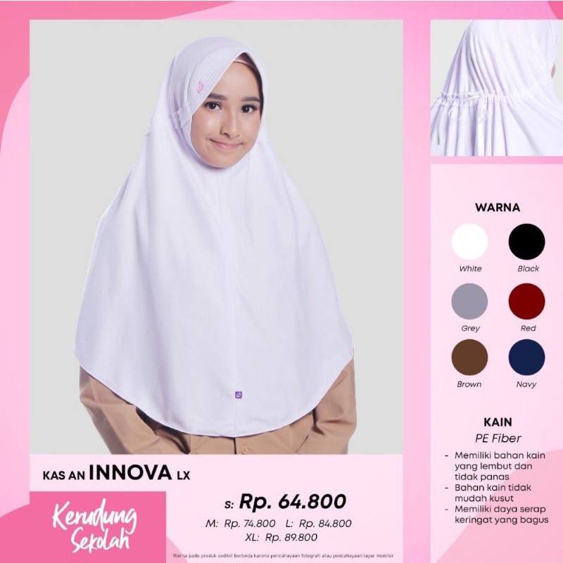 Rabbani Original Casual INNOVA LX Kerudung Sekolah Instan Jilbab Rabani Serut Belakang Pita Tertutup