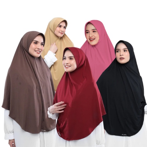 ELZATTA Jilbab Instant Zaria Kirana - Jilbab Panjang Syar'i - Hijab Polos Instant Bergo - Jilbab Jum