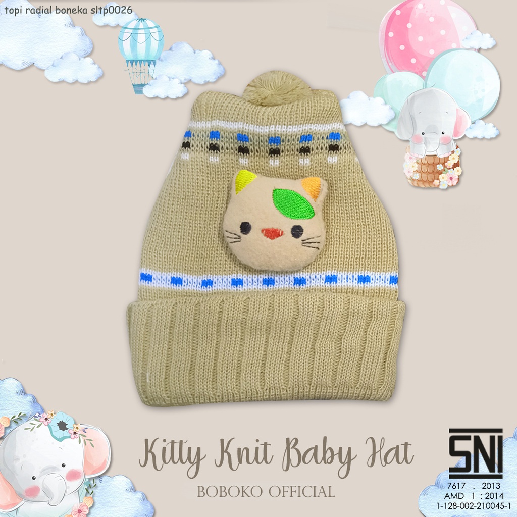 BOBOKO Topi Bayi Kitty Knit Baby Hat 0-3 bulan Motif Random