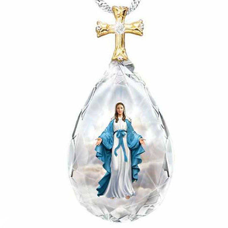 Kalung Liontin Virgin Mary Aksen Kristal Buatan Bahan Alloy Untuk Hadiah Ulang Tahun Wanita