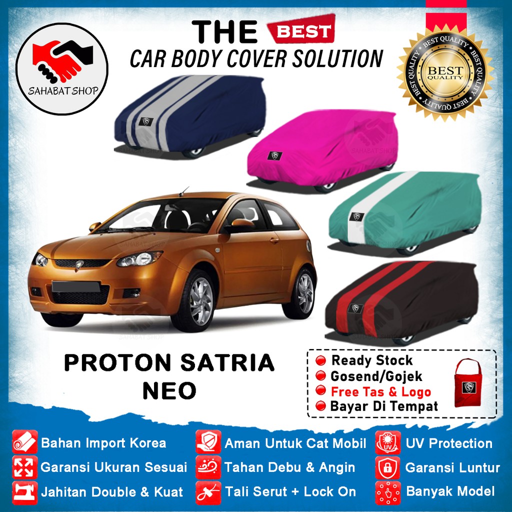 Sahabat Body Cover Mobil Satria / Sarung Penutup Proton Satria Neo Outdoor 2006 2007 2008 2009 2010 2011 2012 2013 2014 2015 / Selimut Tutup Mantel Pelindung Mantol Jas Kerudung Pembungkus Terpal Kerodong Mobil Satria Waterproof Anti Air Model Biru