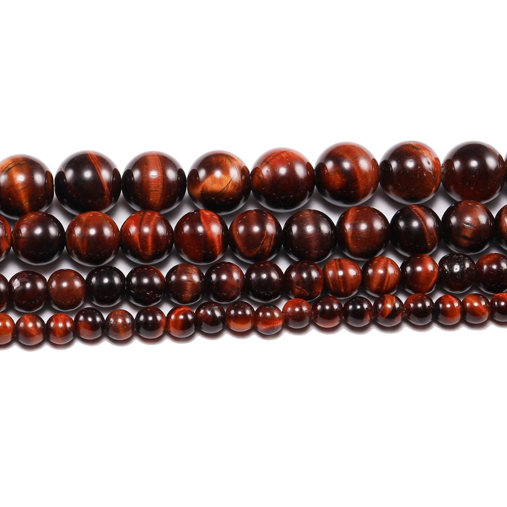 Bahan craft 1 Untai / Lot Manik-Manik Batu Alam Agate Tiger Eye Merah Bulat Untuk Membuat Perhiasan Kalung / Gelang Diy