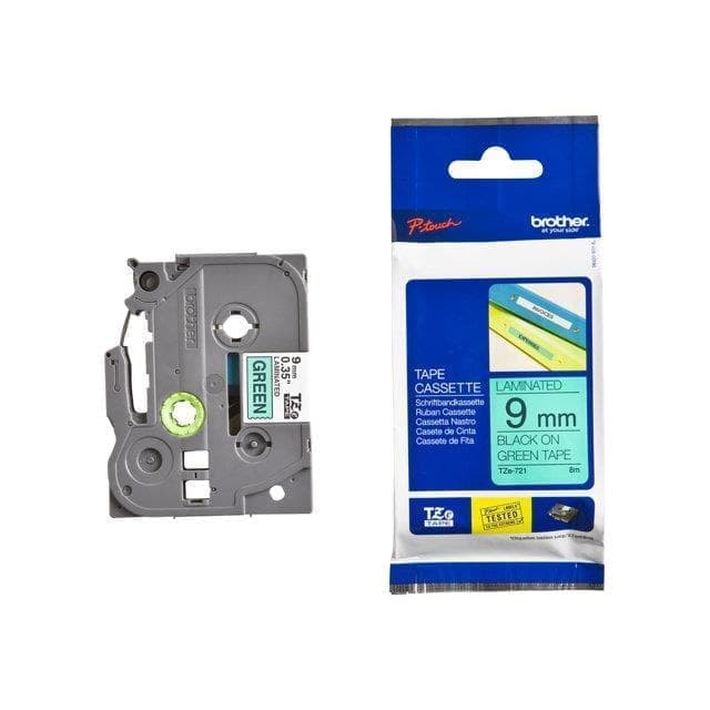 Brother Ptouch Label Tape TZe-721 9mm Black on Green TZe721 Resmi