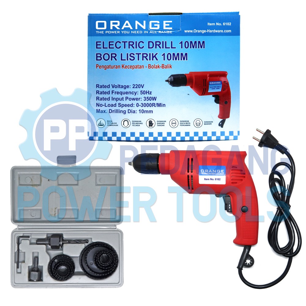 ORANGE 6102 MESIN BOR LISTRIK 10 MM + HOLESAW 13 PCS SET MATA BOR KAYU