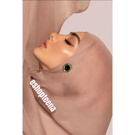 A165 anting hijab bulat mata besar hitam gold_anting jilbab