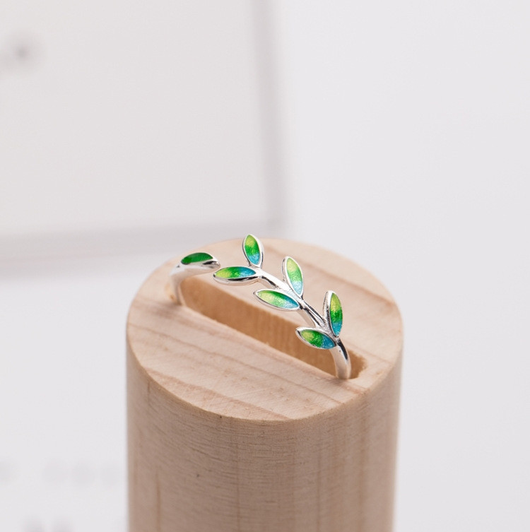 Personaly Simple Green Leaf Rings Korean Index Finger Opening Ring Women Jewelry