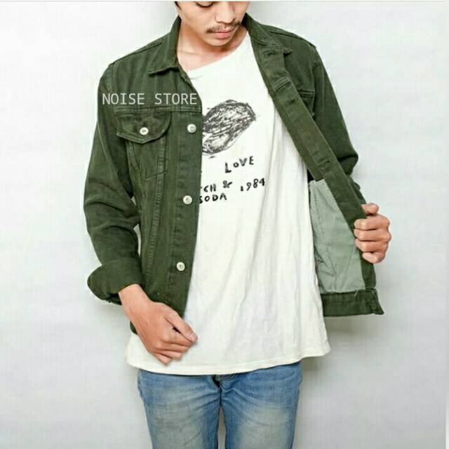 Jaket Jeans Hijau Army Premium Quality