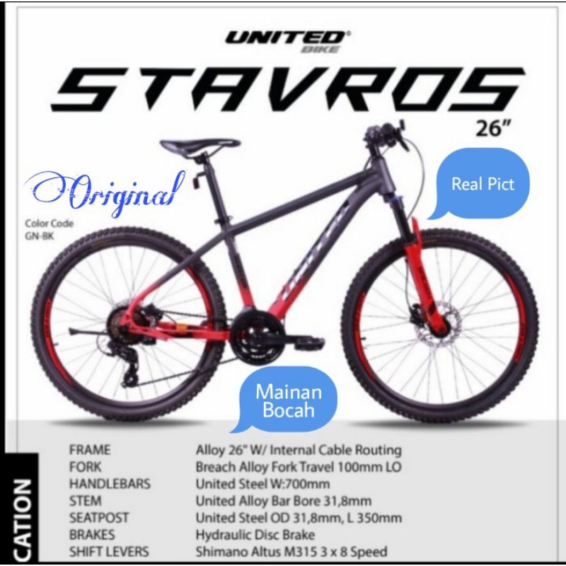 sepeda gunung mtb united stavros 26 inch hidrolik frame alloy