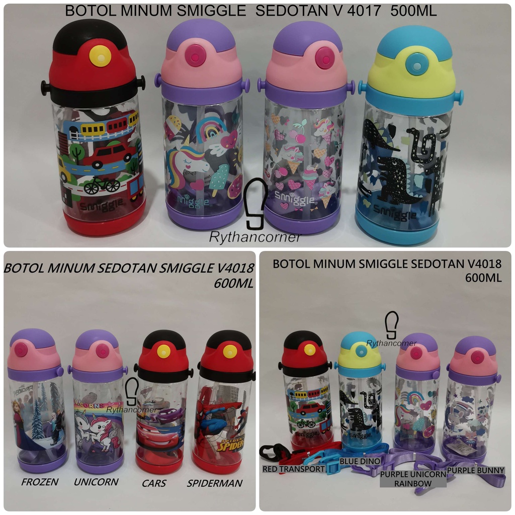 Smiggle Botol Minum Sedotan 600ml V4018/ 500ml V4017/botol unicorn /botol spiderman