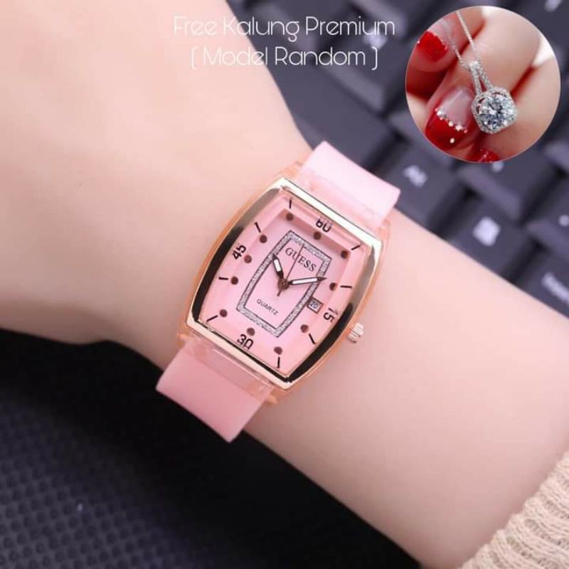 TERLARIS  JAM TANGAN WANITA GUESS RUBBER FREE KALUNG 2,8CM TERMURAH