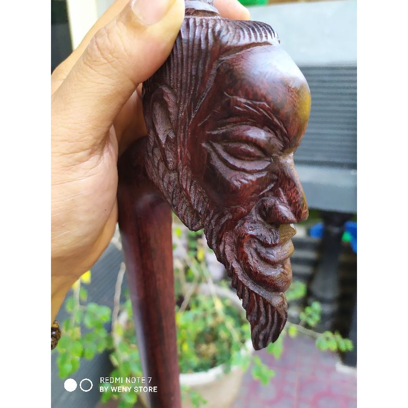 Tongkat jalan galih asem full galih ukir mbah jenggot