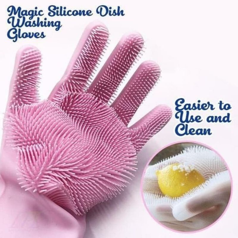 {DS} Sarung Tangan Silikon Gloves MULTIFUNGSI Tebel Tahan Panas Spons Cuci Piring Scrub