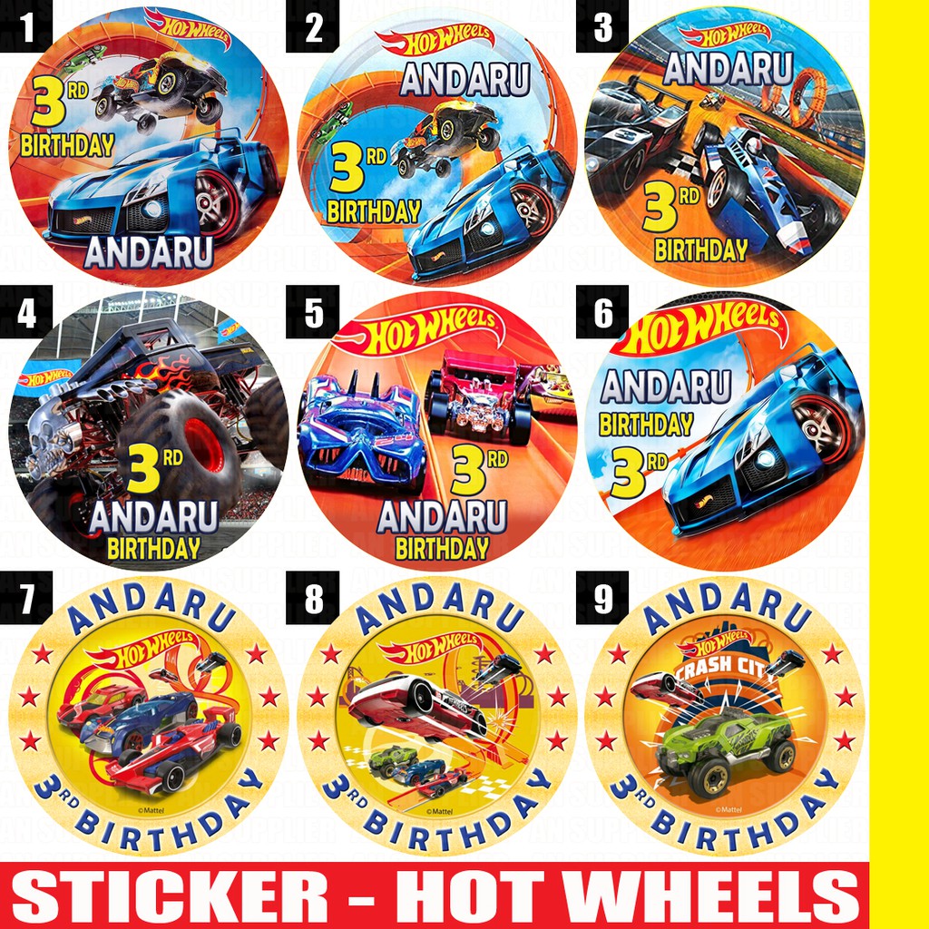 

60 STIKER LABEL BAG / KUE / SOUVENIR ULTAH ULANG TAHUN - HOT WHEELS