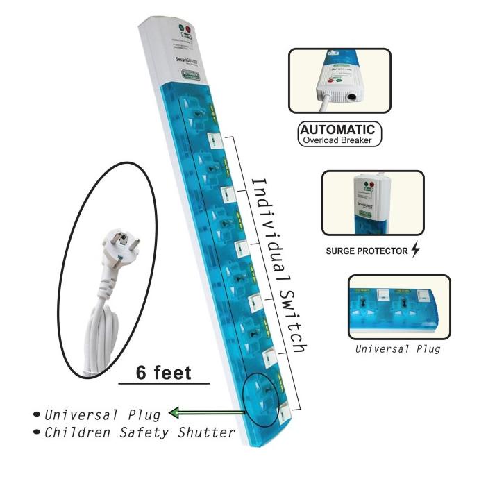 Securiguard steker strip Universal TSP 6 lubang colokan listrik