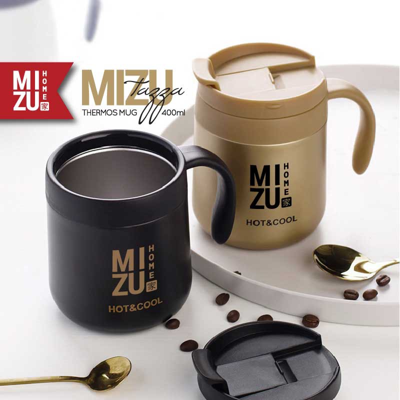 MIZU TAZZA Thermos Mug 400ml Hot & Cold Drinks 304 Stainless Steel Tumbler Cangkir Termos Stenles-4