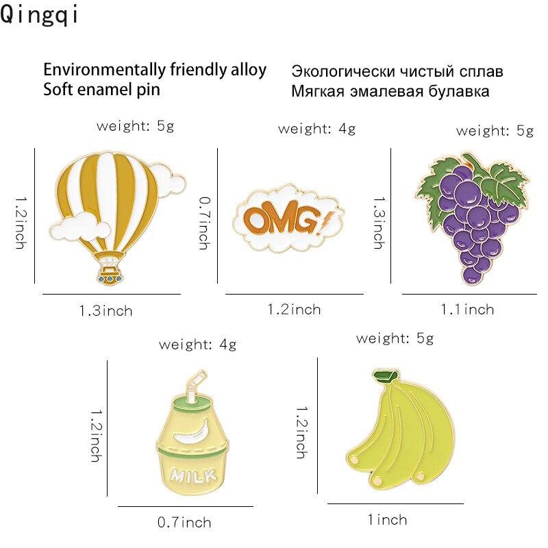 Bros Pin Enamel Desain Kartun Makanan Penutup OMG Anggur Pisang Susu Balon Untuk Tas Pakaian Anak