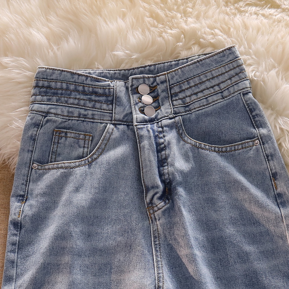 2022 Korea Style High Waist Straight  Celana Jeans Panjang Wanita Import（realpict）