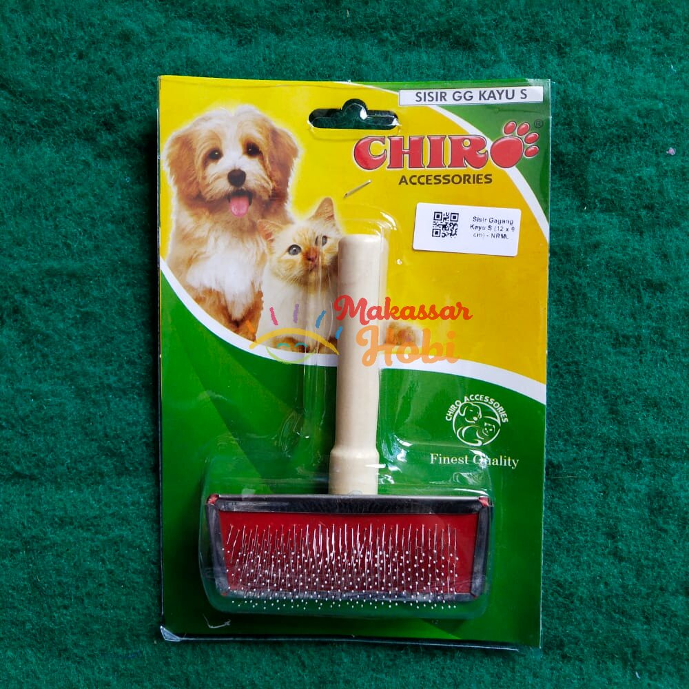 Sisir Bulu Gagang Kayu S Ukuran 12x9 cm Grooming Kucing Anjing Kelinci