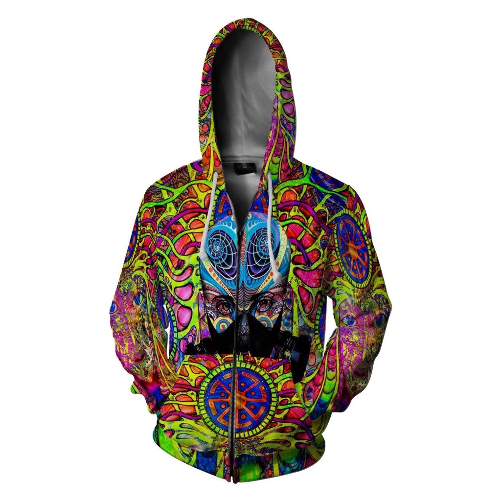 Jaket Hoodie Zipper Fullprint Magic Mushroom Psychedelic Collection Bahan Polyester Jersey [Hoodie D