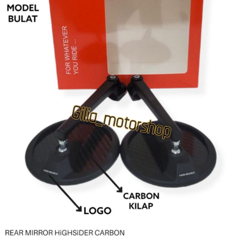 Spion Bulat Carbon Fliber Montana Highsider Type H0011 Mirror Putih Datar Drat Honda Ymaha