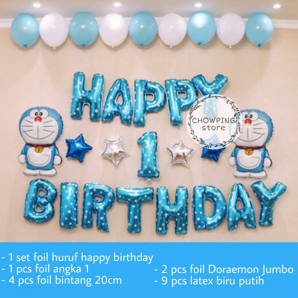 Paket Dekorasi Balon Ulang Tahun / Happy Birthday Tema Doraemon 04