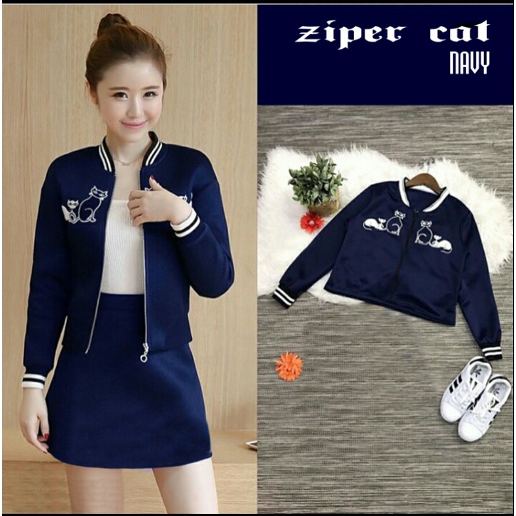 [Ziper Cat Varian Warna RO] Sweater Wanita Babyterry Hitam/Maroon/Navy