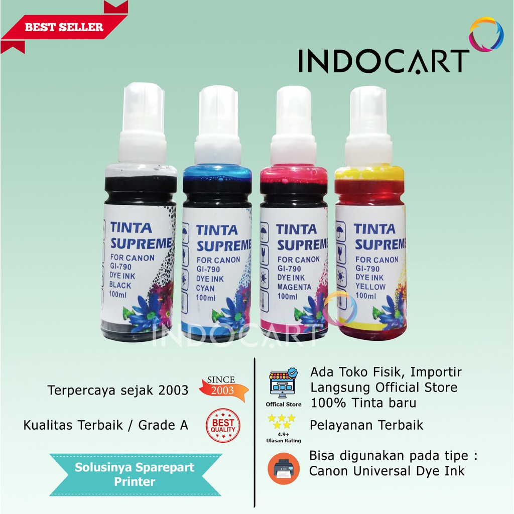 IndoCart Tinta Refill Canon GI790 GI 790 G1000 G2000-Dye-100ml-no box