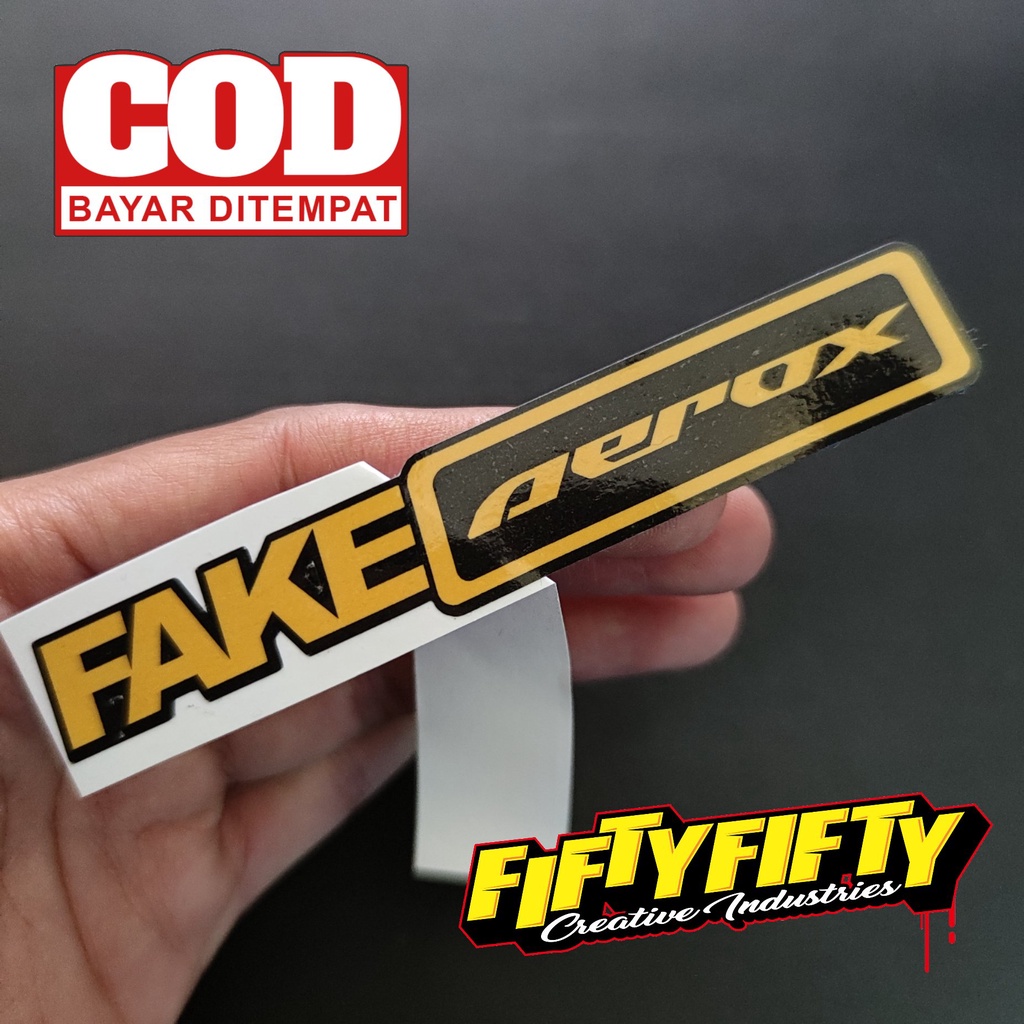 img Stiker Print Cut FAKE AEROX Stiker Printing Laminasi Glossy Tahan Air Stiker Motor Mobil Helm Sudah Membentuk Pola Desain