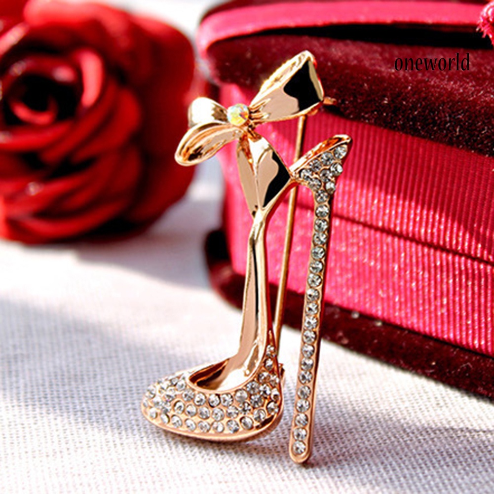 OW@ Women Rhinestone Inlaid High Heel Shoe Brooch Pin Corsage Lapel Jewelry Gift