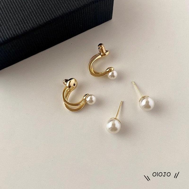 Anting Stud Jarum Mutiara Bahan S925 Silver Gaya Korea Untuk Wanita ol2