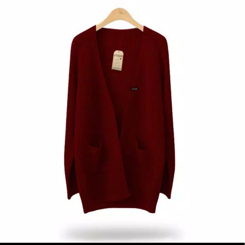 kardigan oversize outer rajut wanita-Maroon