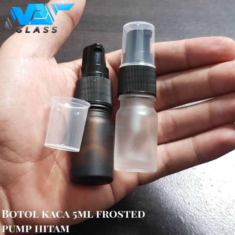 botol kaca frosted 5ml pump / botol kaca 5ml treatment pump hitam