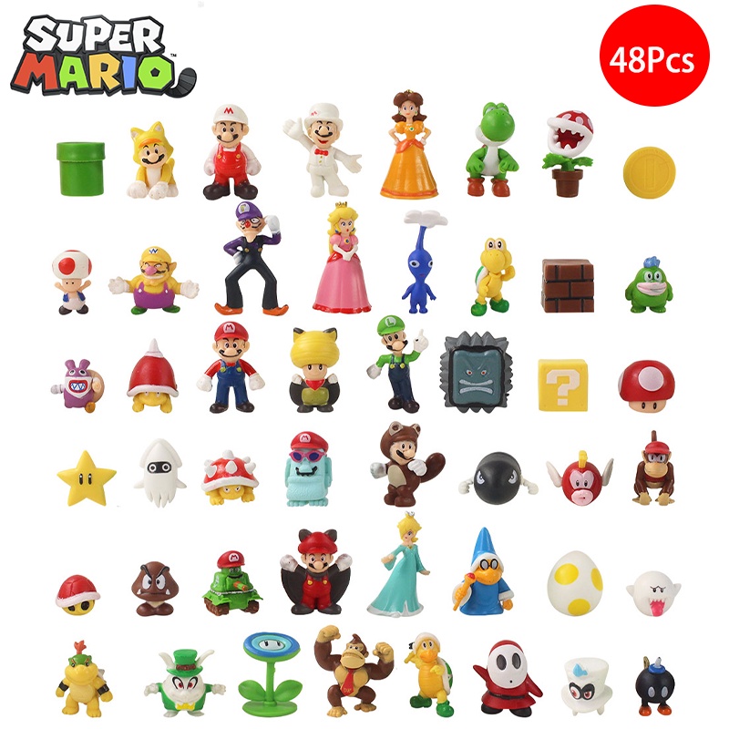 Ready Stock 48Pcs/set Super Mario Bros Luigi Model Doll Toys Action Figures Cake Decoration