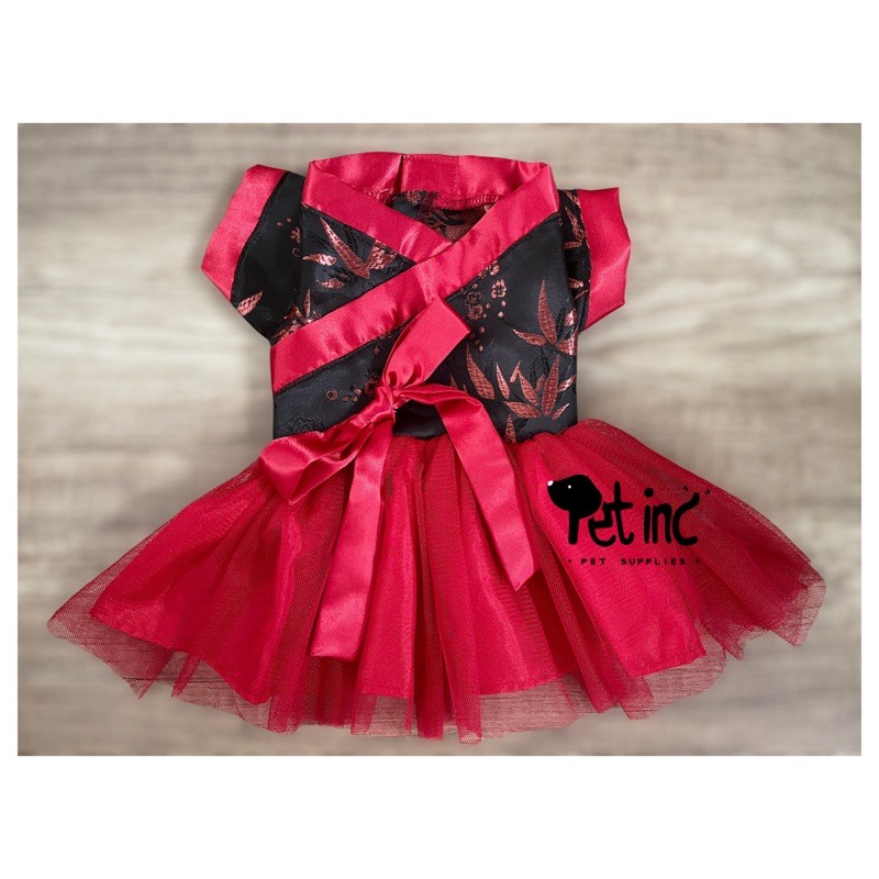 imlek red cny ribbon dress