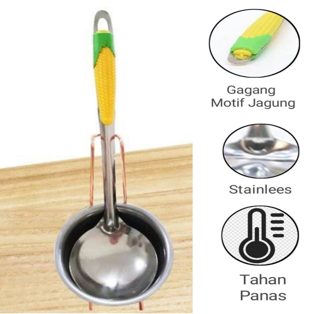 Sendok Sup Stainless - Sendok Kuah Motif Jagung - Irus Jagung - Sinduk Sayur - Centong Bentuk Jagung