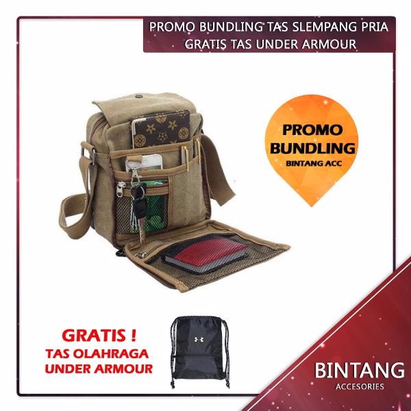 Promo Bundling  Tas Slempang Pria Import Kanvas Militer Gratis Tas Olahraga Under Armour